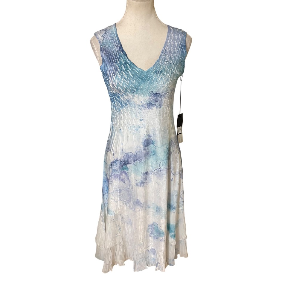 KOMAROV Sleeveless V-neck‎ Crinkle Dress Size XS Aqua Impressions NWT